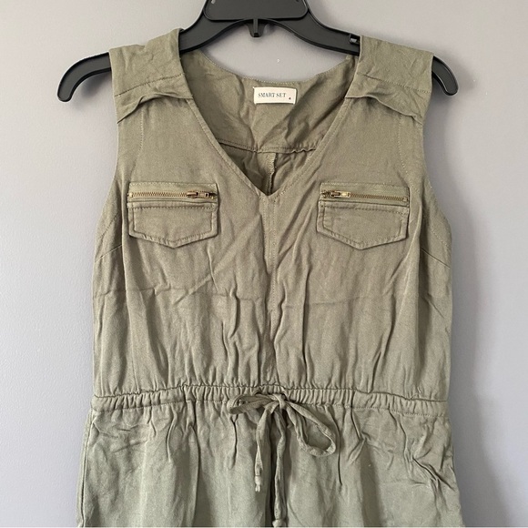 Smart Set Utility Dress Khaki Sleeveless Size 6 Safari Vibe Drawstring Waist - Picture 3 of 13
